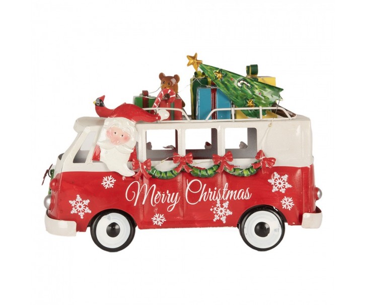Vánoční kovová dekorace Santa v autě a led světýlky - 31*15*21 cm / 2*AA Clayre & Eef