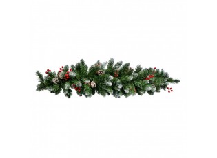Dekorace zasněžená jehličnatá větev se šiškami a bobulemi - 35*10*110 cm