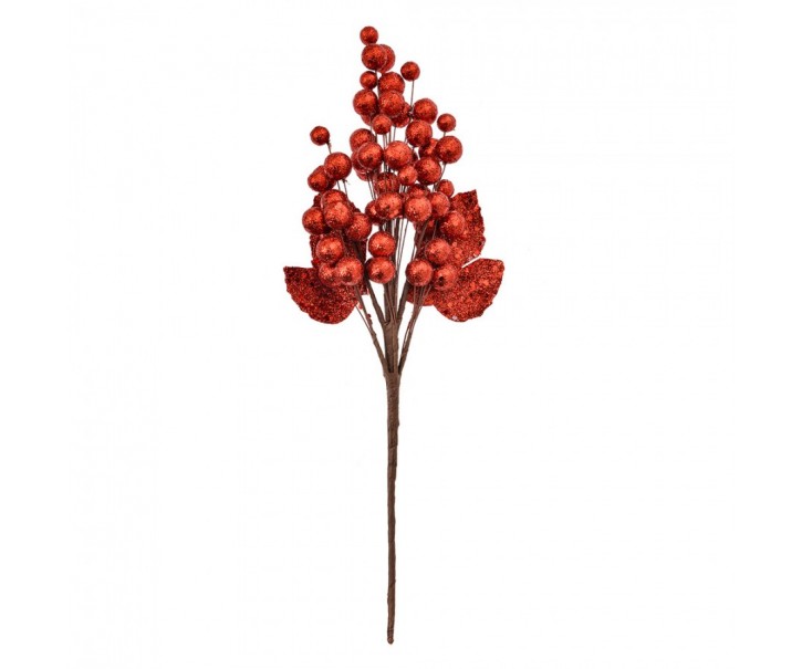 Vánoční červená umělá třpytivá větvička s bobulemi - 8*6*34 cm Clayre & Eef