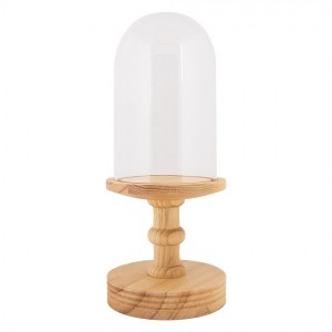 Přírodní dřevěný podnos se skleněným poklopem Ricco - Ø 17*40 cm