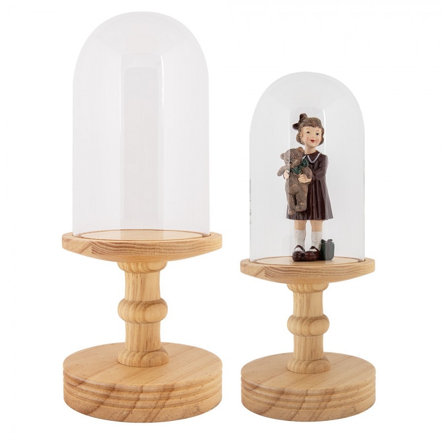 Přírodní dřevěný podnos se skleněným poklopem Ricco - Ø 17*40 cm Clayre & Eef Přírodní dřevěný podnos se skleněným poklopem Ricco - Ø 17*40 cm Clayre & Eef