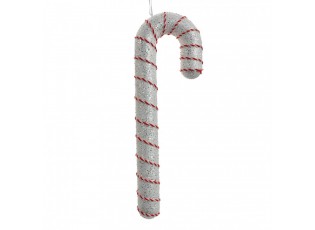 Bílo-červená třpytivá vánoční ozdoba cukrová hůlka - 11*4*33 cm