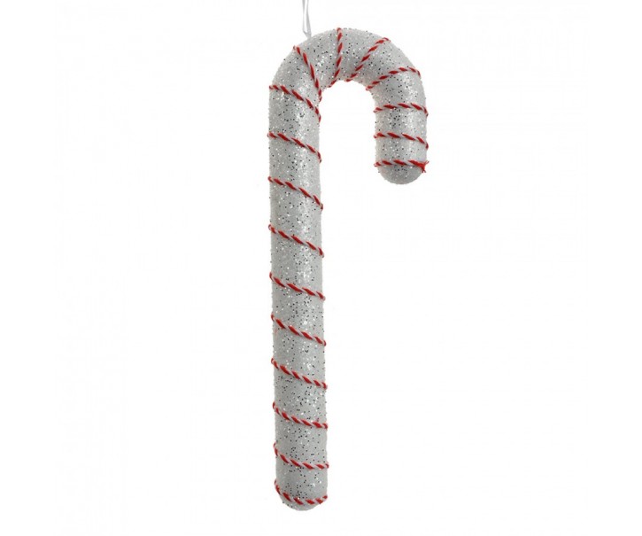 Bílo-červená třpytivá vánoční ozdoba cukrová hůlka - 11*4*33 cm Clayre & Eef
