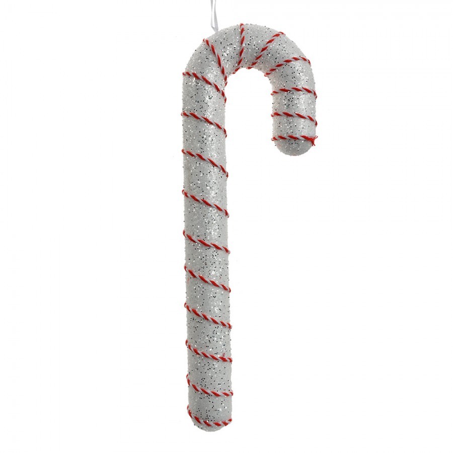 Bílo-červená třpytivá vánoční ozdoba cukrová hůlka - 11*4*33 cm