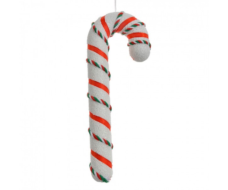 Červeno-bílá vánoční ozdoba cukrová hůlka se stuhou - 10*3*26 cm Clayre & Eef