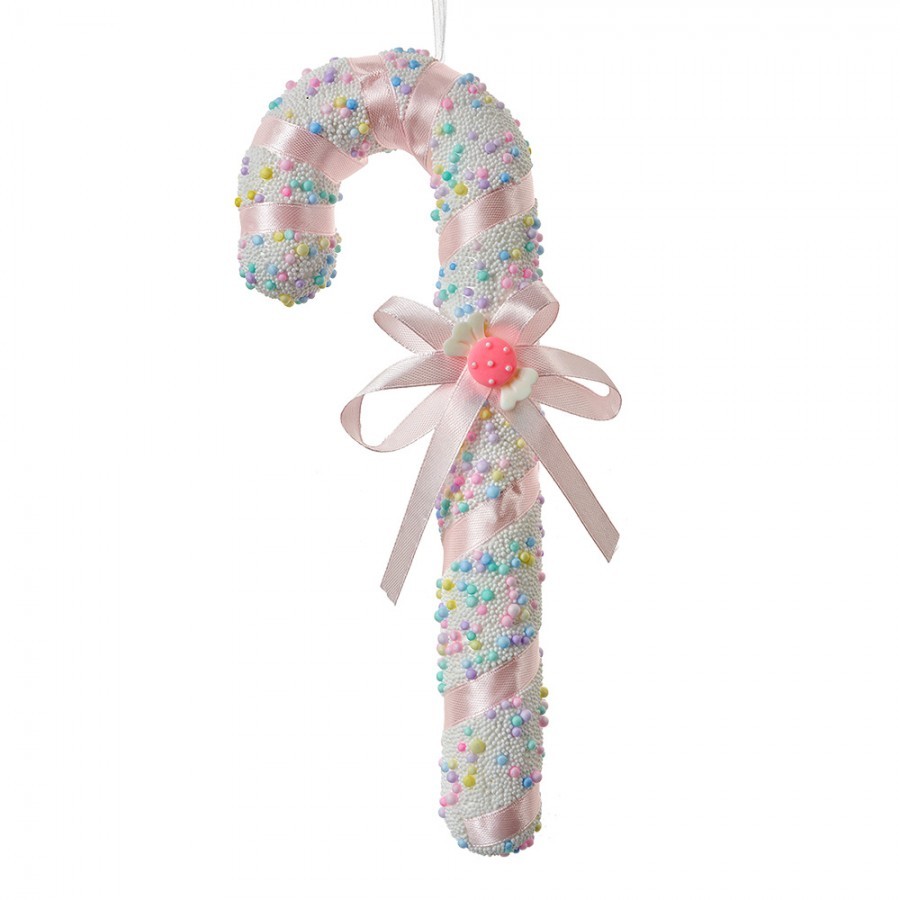 Barevná vánoční ozdoba cukrová hůlka mašlí - 10*3*26 cm