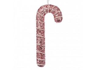 Růžová třpytivá vánoční ozdoba cukrová hůlka - 7*2*17 cm
