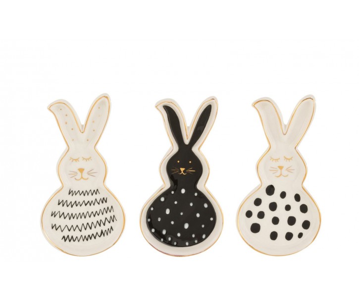 3ks keramický talířek ve tvaru králíčků Rabbit - 7*1,5*13,5 cm J-Line by Jolipa