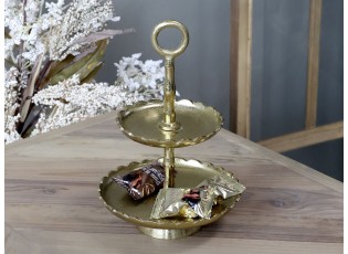 Mosazný antik dekorační kovový etažér Lace Brass - Ø 18*27 cm