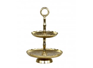 Mosazný antik dekorační kovový etažér Lace Brass - Ø 18*27 cm