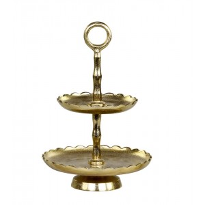 Mosazný antik dekorační kovový etažér Lace Brass - Ø 18*27 cm