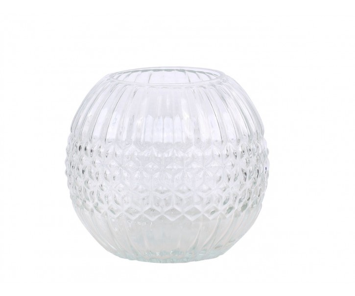 Baňatá čirá skleněná váza s drážkami Liggo - Ø 15*13 cm Chic Antique