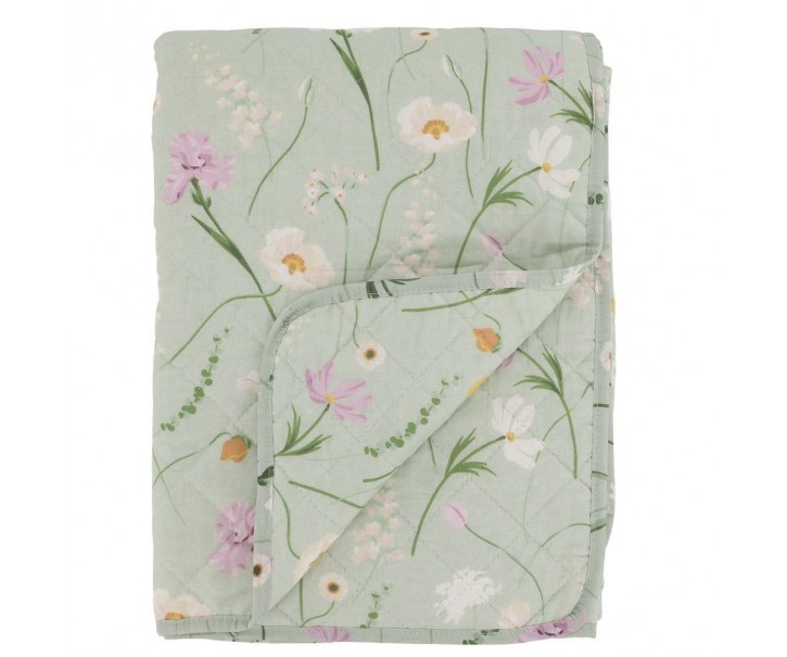Zelený bavlněný přehoz s květy Aix Quilt Wild Flowers - 130*180 cm Chic Antique