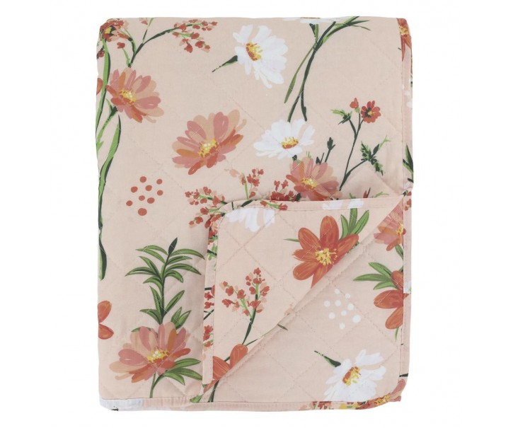 Růžový bavlněný přehoz s květy Aix Quilt Wild Flowers - 130*180 cm Chic Antique