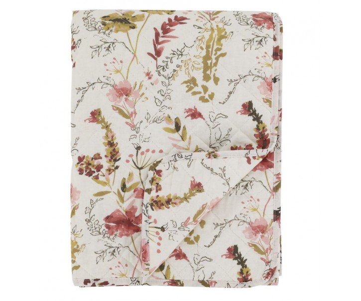 Krémový bavlněný přehoz s květy Aix Quilt Wild Flowers - 130*180 cm Chic Antique