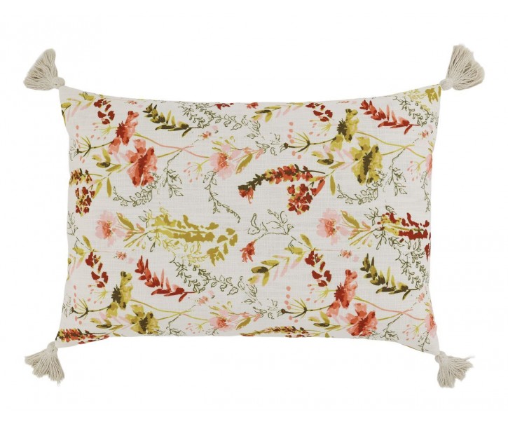 Krémový povlak na polštář se střapci Aix Wild Flowers - 60*40 cm Chic Antique