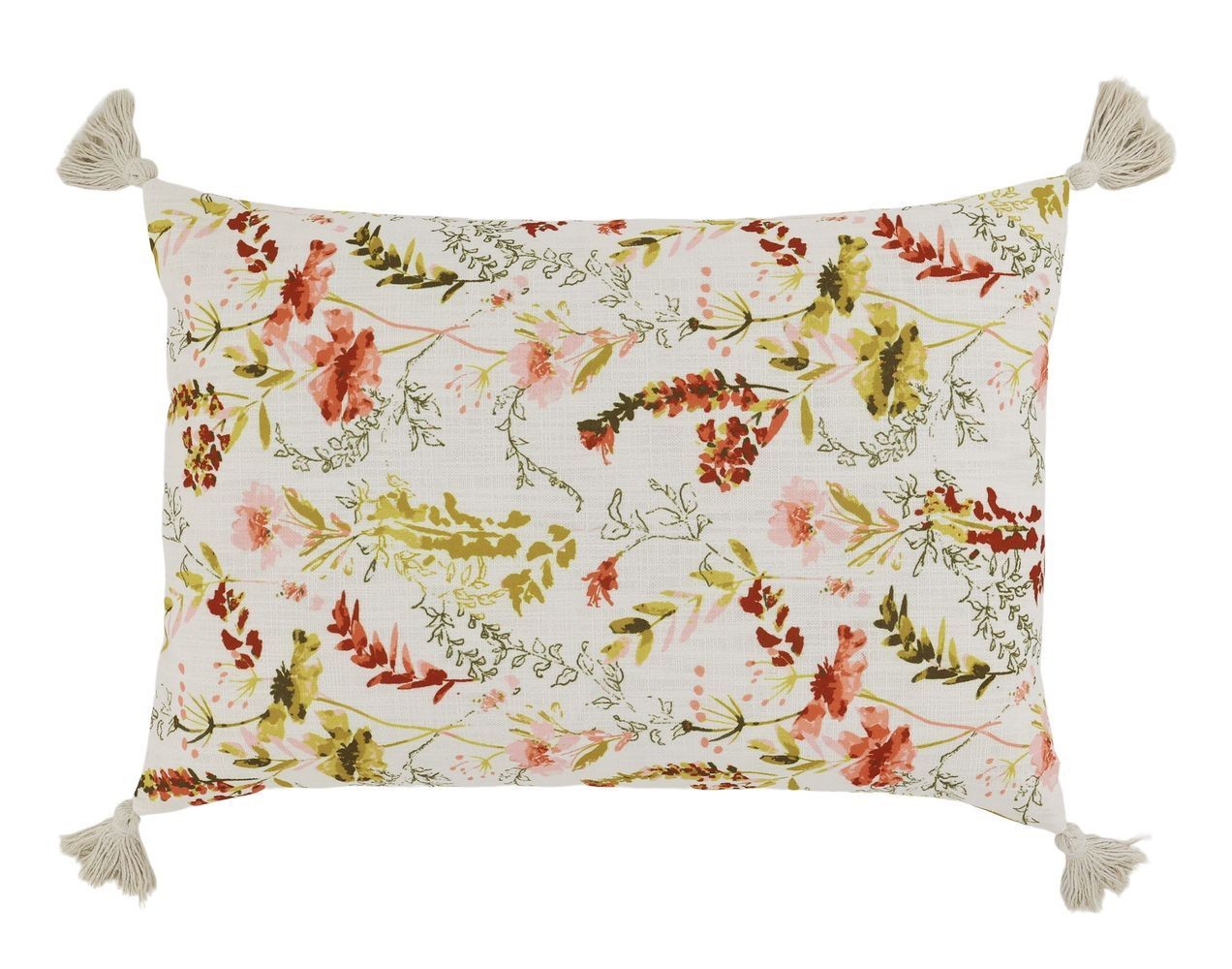 Krémový povlak na polštář se střapci Aix Wild Flowers - 60*40 cm