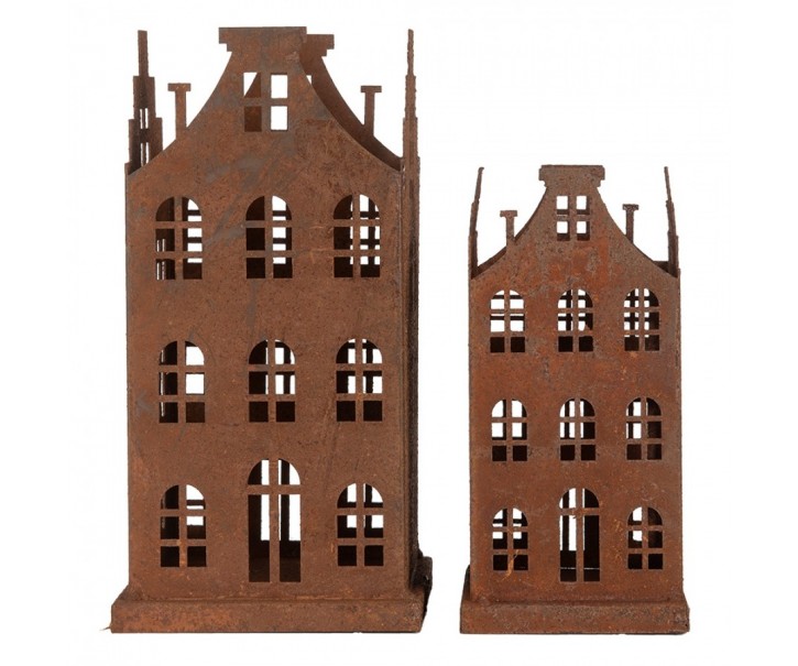 2ks rezavá dekorace / svícen Amster Antik - 11*11*21 / 8*8*16 cm Clayre & Eef