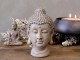 Béžová antik dekorace hlava Buddha - 11*11*19 cm Chic Antique
