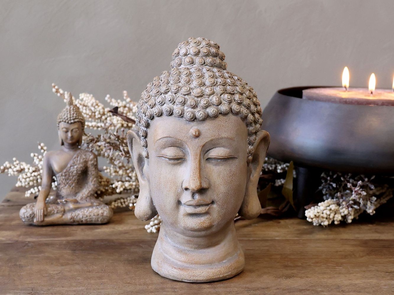 Béžová antik dekorace hlava Buddha - 11*11*19 cm Chic Antique Béžová antik dekorace hlava Buddha - 11*11*19 cm Chic Antique