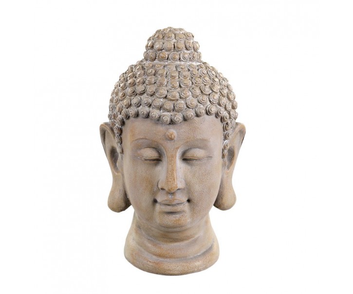 Béžová antik dekorace hlava Buddha - 11*11*19 cm Chic Antique