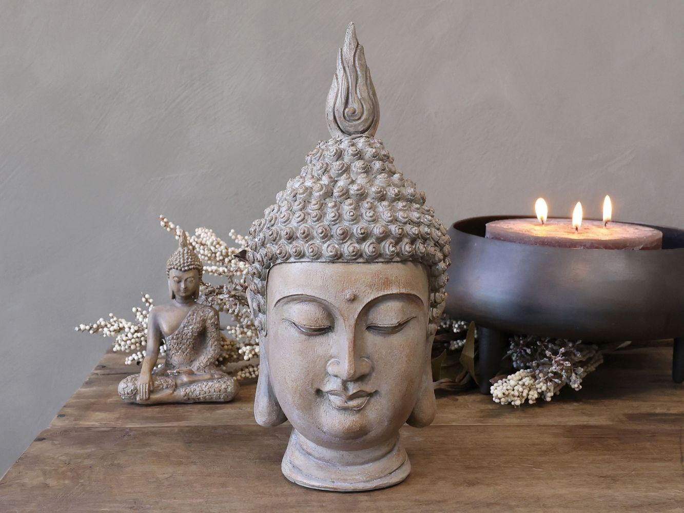 Béžová antik dekorace hlava Buddha - 11*15*28 cm Chic Antique Béžová antik dekorace hlava Buddha - 11*15*28 cm Chic Antique