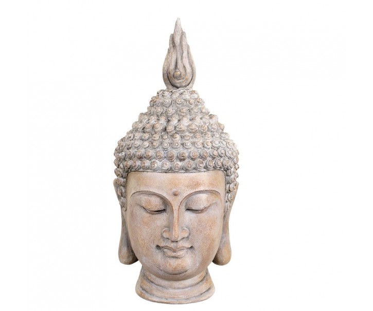 Béžová antik dekorace hlava Buddha - 11*15*28 cm Chic Antique