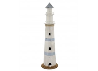 Bílo-modrá kovová dekorace maják s Led Lighthouse - Ø 17*61 cm