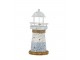 Bílo-modrá kovová dekorace maják s Led Lighthouse - Ø 6,5*15 cm Chic Antique
