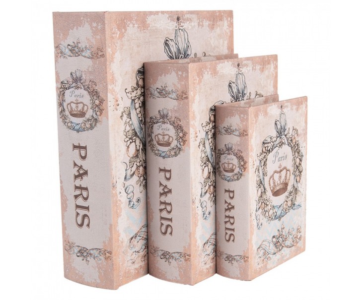 3ks úložný box kniha Paris - 27*22*7 / 22*17*6 / 17*12*4 cm Clayre & Eef