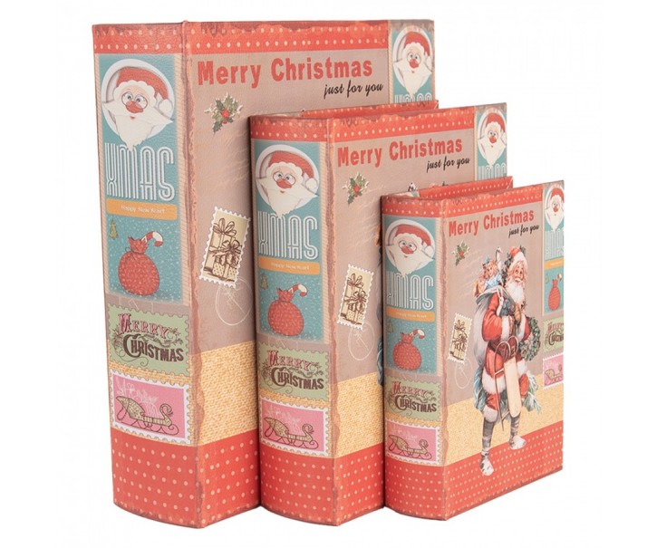 3ks úložný box kniha Merry Christmas - 27*22*7 / 22*17*6 / 17*12*4 cm Clayre & Eef