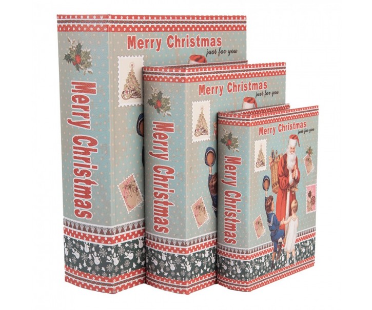 3ks úložný box kniha Merry Christmas - 27*22*7 / 22*17*6 / 17*12*4 cm Clayre & Eef