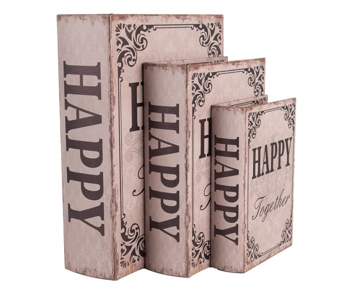 3ks úložný box kniha Happy Together - 27*22*7 / 22*17*6 / 17*12*4 cm Clayre & Eef