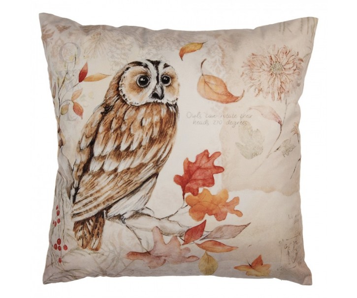 Béžový povlak na polštář se sovou Owl - 45*45 cm Clayre & Eef