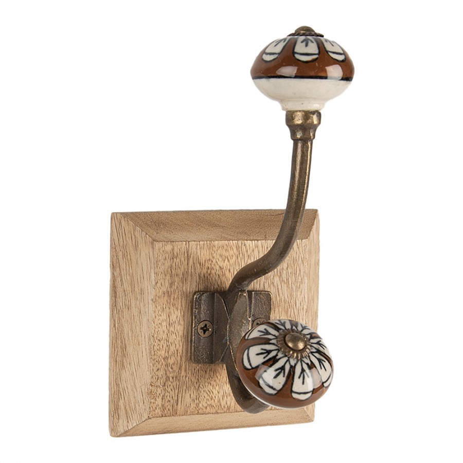 Věšák s dřevěnou deskou a malovanými knopkami - 10*11*18 cm Clayre & Eef Věšák s dřevěnou deskou a malovanými knopkami - 10*11*18 cm Clayre & Eef