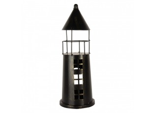 Černá antik kovová dekorace maják Lighthouse - Ø 16*45 cm
