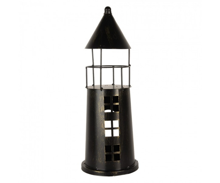 Černá antik kovová dekorace maják Lighthouse - Ø 16*45 cm Clayre & Eef