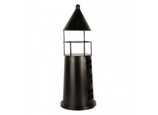 Černá antik kovová dekorace maják Lighthouse - Ø 16*45 cm