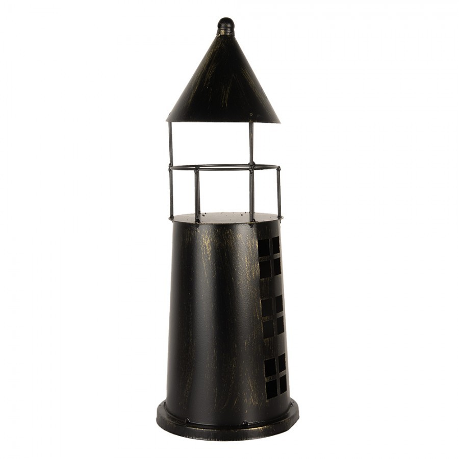 Černá antik kovová dekorace maják Lighthouse - Ø 16*45 cm Clayre & Eef Černá antik kovová dekorace maják Lighthouse - Ø 16*45 cm Clayre & Eef