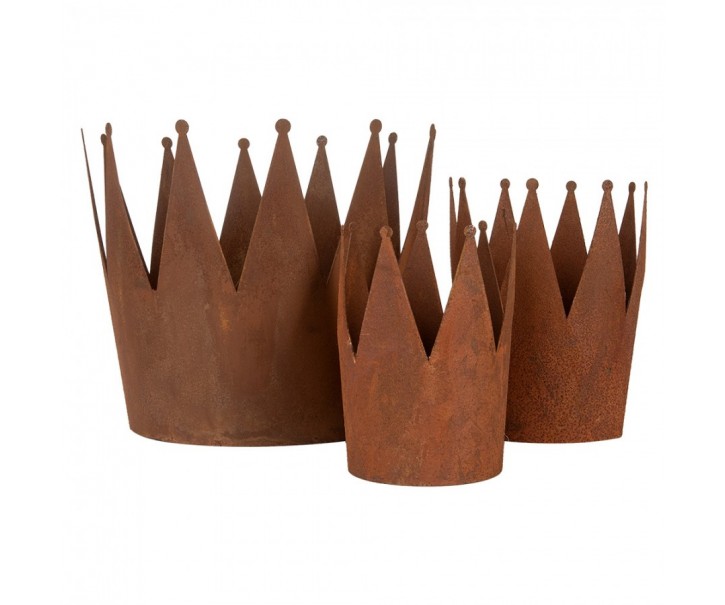 Rezavý svícen koruna Brocante rust - Ø 32*25 / Ø 17*21 / Ø 12*17 cm Clayre & Eef