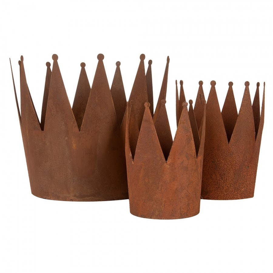 Rezavý svícen koruna Brocante rust - Ø 32*25 / Ø 17*21 / Ø 12*17 cm 