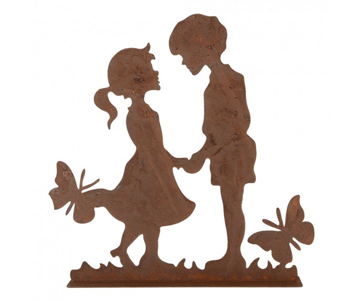 Rezavá dekorace děti s motýlky Brocante rust - 25*5*25 cm Clayre & Eef