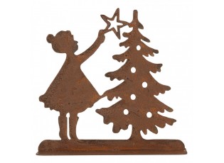 Rezavá vánoční dekorace dívka u stromečku Brocante rust - 14*5*14 cm