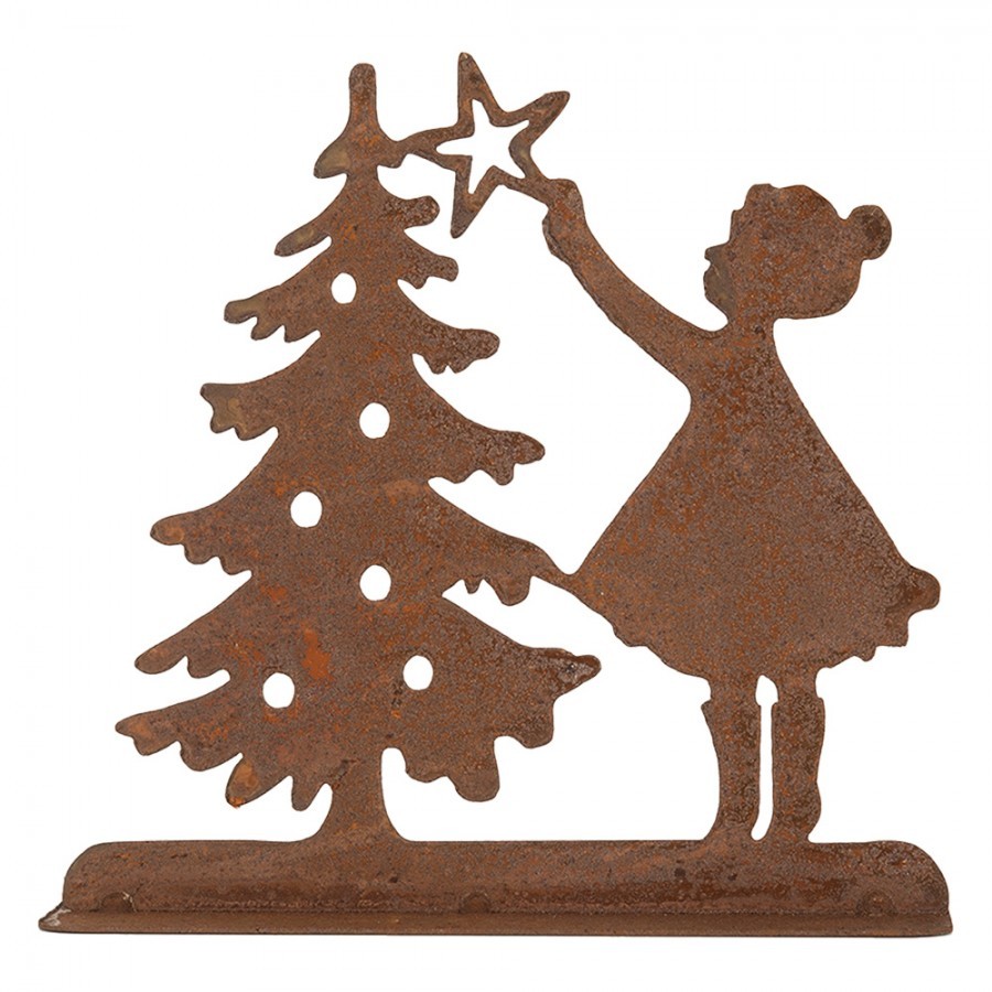 Rezavá vánoční dekorace dívka u stromečku Brocante rust - 14*5*14 cm Clayre & Eef Rezavá vánoční dekorace dívka u stromečku Brocante rust - 14*5*14 cm Clayre & Eef