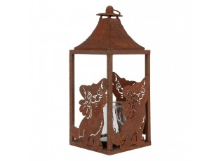 Rezavá kovová lucerna s kočkami Brocante rust - 15*15*37 cm