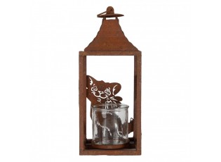 Rezavá kovová lucerna s kočkami Brocante rust - 15*15*37 cm