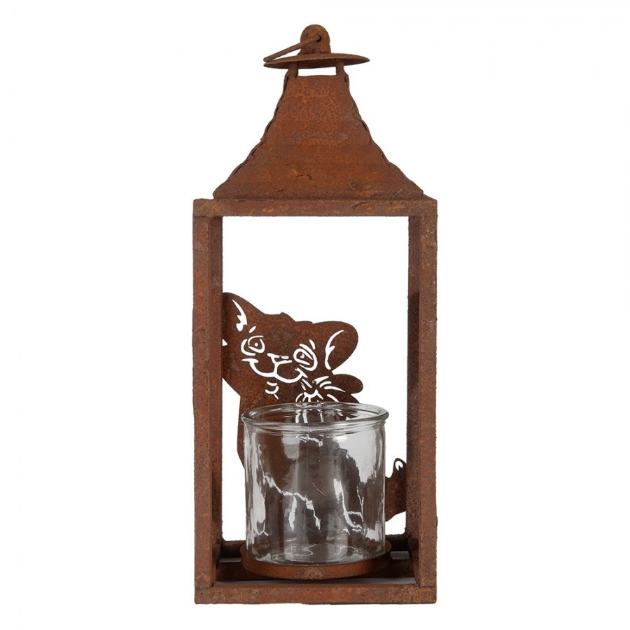 Rezavá kovová lucerna s kočkami Brocante rust - 15*15*37 cm Clayre & Eef Rezavá kovová lucerna s kočkami Brocante rust - 15*15*37 cm Clayre & Eef