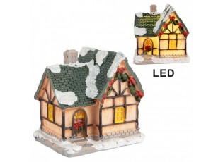 Dekorace malinký svítící béžový domek Manon LED - 6*5*6 cm