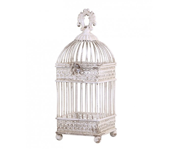 Krémová antik dekorativní zdobená ptačí klec - 12*12*32 cm Chic Antique