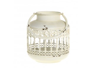Krémová antik kovová lucerna Fleur-de-pot - Ø14*16 cm
